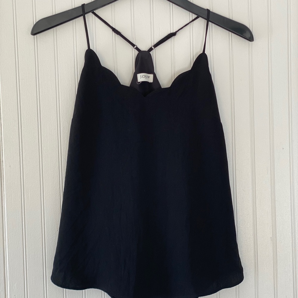 Black scalloped neckline spaghetti strap blouse